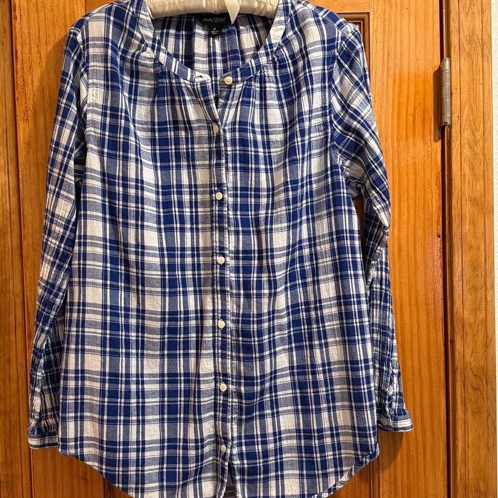 Lucky Brand Navy and White Checkered Top